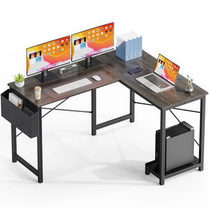 CONCETTA 49 Inch Modern L Shaped Computer Desk with Lower Storage Shelf & Side Bag, Two-Way Convertible Corner Gaming Table for Home Office