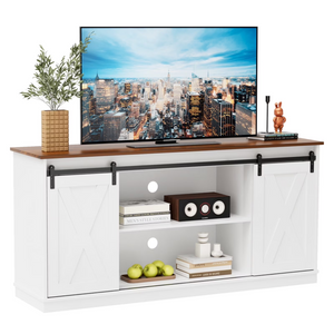 CONCETTA TV Stand, Storage Function, Mid-sized Farmhouse Style, Movable Sliding Door, Rust