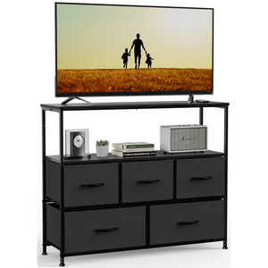 CONCETTA 38 in Open Storage Shelf TV Stand with 5 Fabric Drawers for Bedroom/Living Room/Hallway