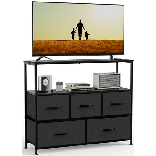 CONCETTA 38 in Open Storage Shelf TV Stand with 5 Fabric Drawers for Bedroom/Living Room/Hallway