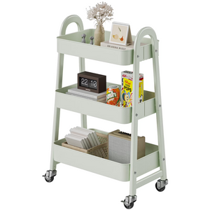CONCETTA 3-Tier Utility Rolling Cart, Metal Mobile Storage Rack with Lockable Castors for Office, School, Bathroom