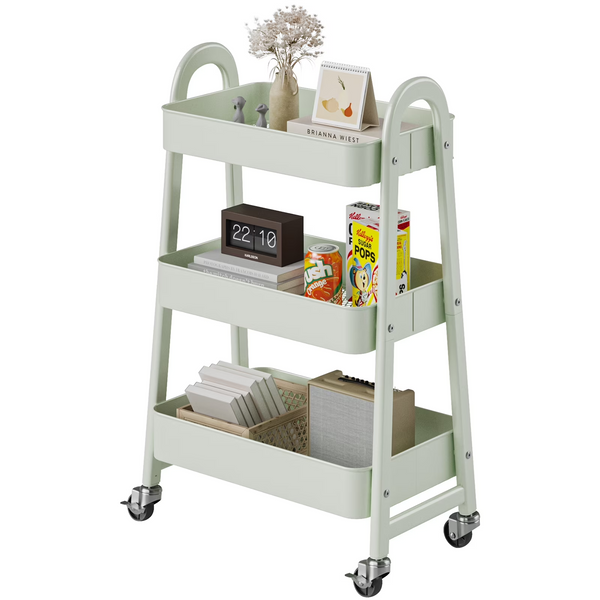 CONCETTA 3-Tier Utility Rolling Cart, Metal Mobile Storage Rack with Lockable Castors for Office, School, Bathroom