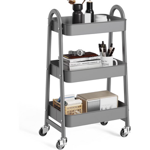 CONCETTA 3-Tier Utility Rolling Cart, Metal Mobile Storage Rack with Lockable Castors for Office, School, Bathroom