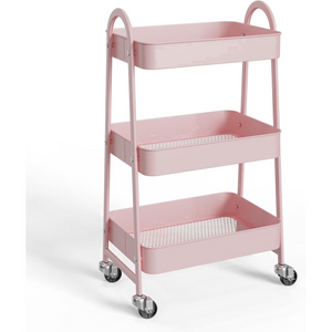 CONCETTA 3-Tier Utility Rolling Cart, Metal Mobile Storage Rack with Lockable Castors for Office, School, Bathroom