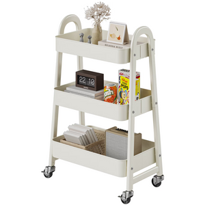 CONCETTA 3-Tier Utility Rolling Cart, Metal Mobile Storage Rack with Lockable Castors for Office, School, Bathroom