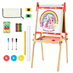CONCETTA Kids Easel, Double-Sided Magnet Whiteboard & Chalkboard with Paper Roll, Storage Shelf & Accessories,