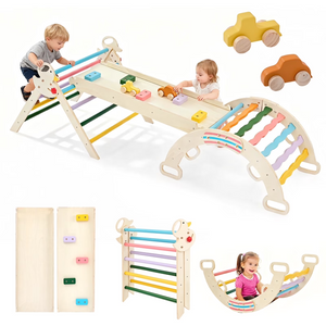 CONCETTA Pikler Triangle Set, 9-in-1 Foldable Montessori Toddler Climbing Toys Indoor with Arch, Ramp and Ladder, Jungle Gym, Blue