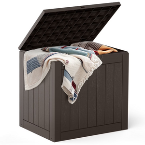 CONCETTA 31-Gallon Waterproof Deck Box, UV-Resistant Resin Outdoor Storage, Lockable Wide-Opening Lid, Garden Patio Storage Bench, Brown