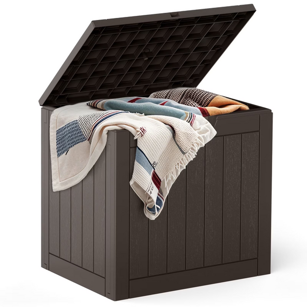 CONCETTA 31-Gallon Waterproof Deck Box, UV-Resistant Resin Outdoor Storage, Lockable Wide-Opening Lid, Garden Patio Storage Bench, Brown