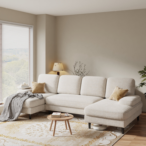 CONCETTA U Shaped Sectional Sofa Couches with Double Chaise 4-Seat Set, Chenille Fabric Cushion for Living Room Home Furniture