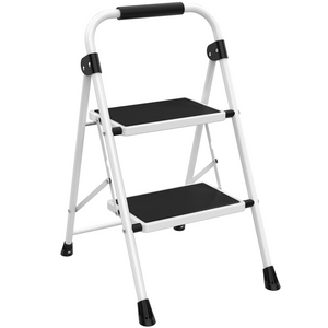 CONCETTA Iron Stepstool, Folding Stepstool with Non-Slip Pedals and Comfortable Handrails, Sturdy Steel Ladder Portable Heavy Duty Stepstool for Kitchen, Garage and Outdoor Use