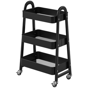 CONCETTA 3-Tier Utility Rolling Cart, Metal Mobile Storage Rack with Lockable Castors for Office, School, Bathroom