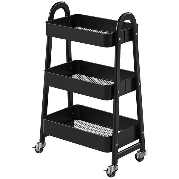 CONCETTA 3-Tier Utility Rolling Cart, Metal Mobile Storage Rack with Lockable Castors for Office, School, Bathroom