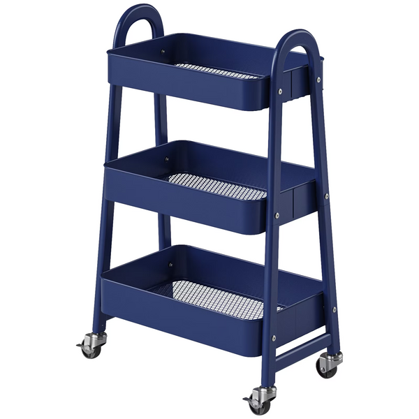 CONCETTA 3-Tier Utility Rolling Cart, Metal Mobile Storage Rack with Lockable Castors for Office, School, Bathroom
