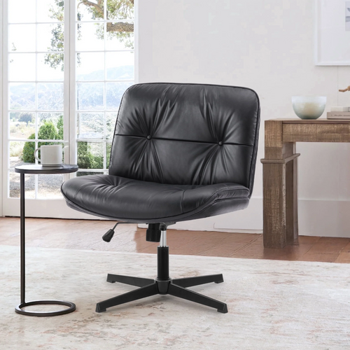 CONCETTA Armless Office Chair, Stable Non-Slip Base, Wide PU Leather Seat & Rocking Design, Perfect for Makeup Vanity Bedroom Fixed Desk, Gray