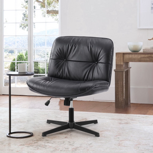 CONCETTA Armless Office Chair, Stable Non-Slip Base, Wide PU Leather Seat & Rocking Design, Perfect for Makeup Vanity Bedroom Fixed Desk