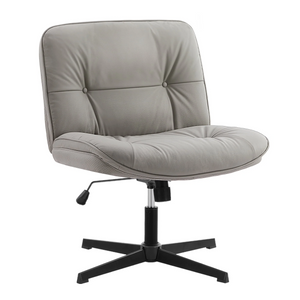 CONCETTA Armless Office Chair, Stable Non-Slip Base, Wide PU Leather Seat & Rocking Design, Perfect for Makeup Vanity Bedroom Fixed Desk, Gray