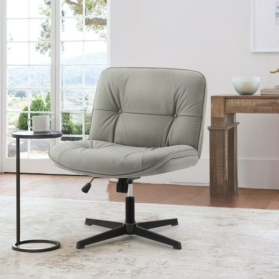CONCETTA Armless Office Chair, Stable Non-Slip Base, Wide PU Leather Seat & Rocking Design, Perfect for Makeup Vanity Bedroom Fixed Desk