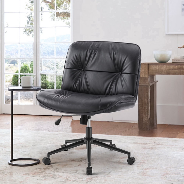 CONCETTA Armless Office Chair with Wheels - Swivel Rolling & 22° Rocking Recline, Wide PU Leather Seat, for Home Office Desk and Mobile Use