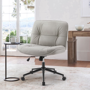 CONCETTA Armless Office Chair with Wheels - Swivel Rolling & 22° Rocking Recline, Wide PU Leather Seat, for Home Office Desk and Mobile Use