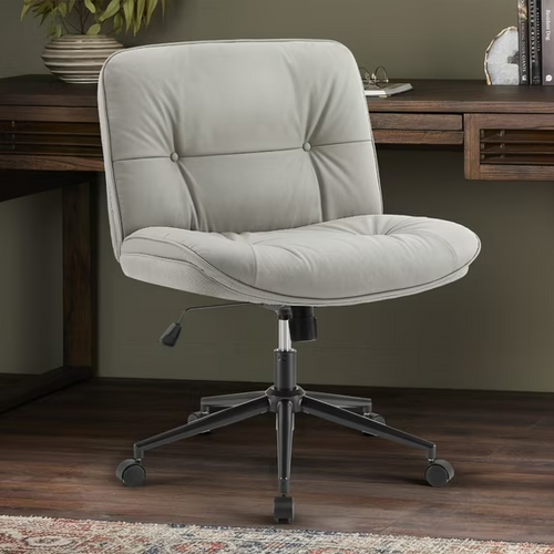 CONCETTA Armless Office Chair with Wheels - Swivel Rolling & 22° Rocking Recline, Wide PU Leather Seat, for Home Office Desk and Mobile Use