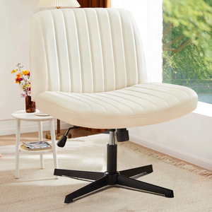 CONCETTA Armless Criss Cross Legged Office Chair, Desk Chair No Wheels, Teddy Fabric