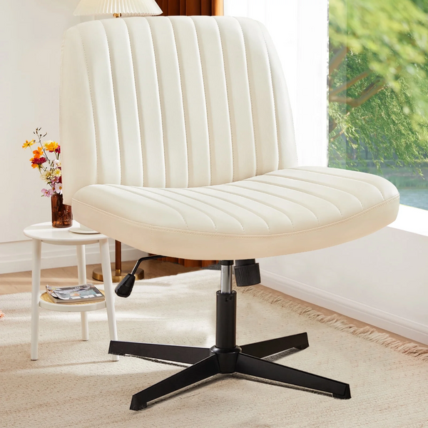 CONCETTA Armless Criss Cross Legged Office Chair, Desk Chair No Wheels, Teddy Fabric