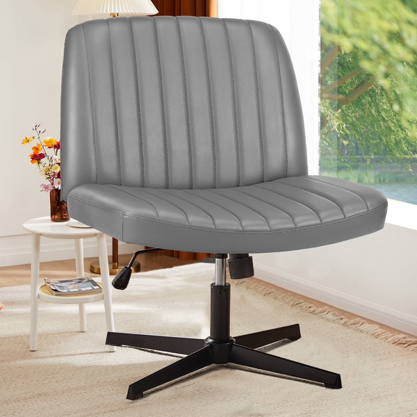 CONCETTA Armless Criss Cross Legged Office Chair, Desk Chair No Wheels, Teddy Fabric