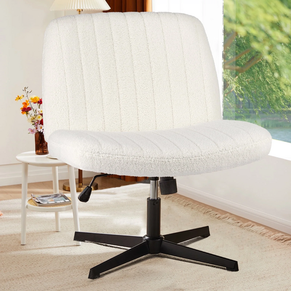 CONCETTA Armless Criss Cross Legged Office Chair, Desk Chair No Wheels, Teddy Fabric