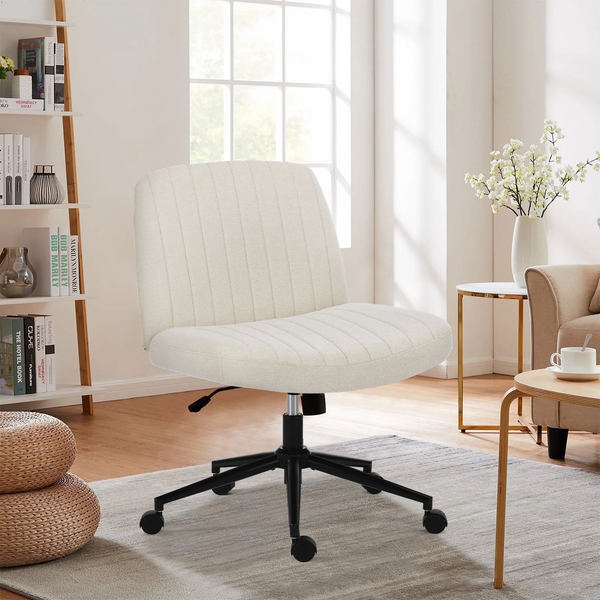 CONCETTA Armless Criss Cross Legged Office Chair, Desk Chair No Wheels, Teddy Fabric