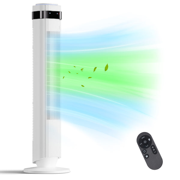 SHOUFTW Tower Fan Standing Bladeless, 23ft/s Velocity Quiet, 64° Oscillating with 5 Speeds, 4 Modes, 12H Timer for Indoor Bedroom
