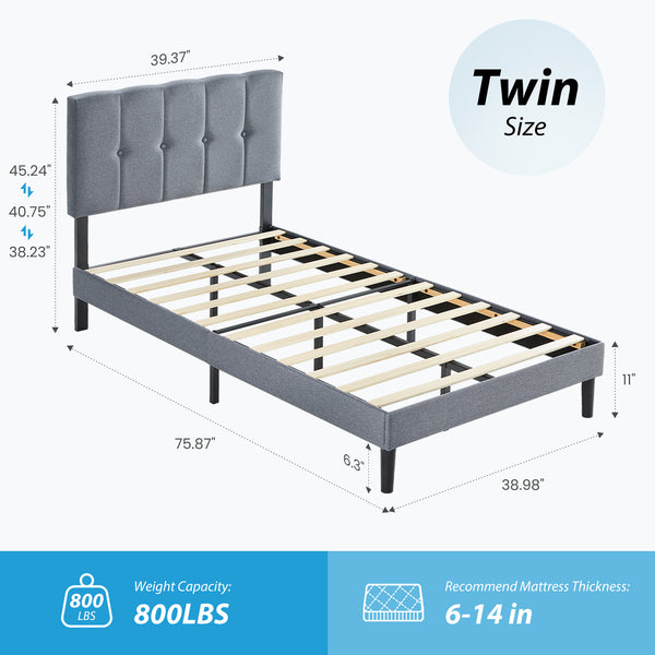 CONCETTA Gray Linen Upholstered Bed with Sponge, Density Board and Iron