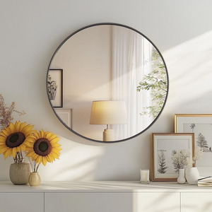 CONCETTA Round Mirror, Black Metal Frame Wall Mirror for Entryway, Bathroom, Vanity, Living Room, Modern Circular Mirror