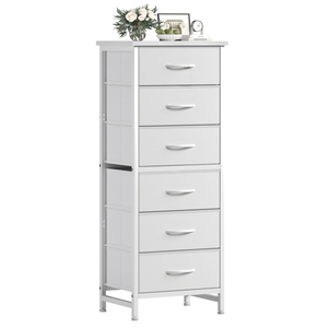 CONCETTA Tall Storage Dresser with 6 Fabric Drawers, Metal Frame with Cross Support Rods, Anti-Tip, Wood Top for Bedrooms, Offices and Compact Spaces