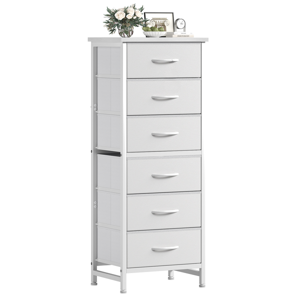 CONCETTA Tall Storage Dresser with 6 Fabric Drawers, Metal Frame with Cross Support Rods, Anti-Tip, Wood Top for Bedrooms, Offices and Compact Spaces