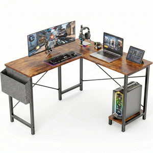 CONCETTA 49 Inch Modern L Shaped Computer Desk with Lower Storage Shelf & Side Bag, Two-Way Convertible Corner Gaming Table for Home Office