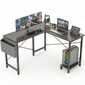 CONCETTA 49 Inch Modern L Shaped Computer Desk with Lower Storage Shelf & Side Bag, Two-Way Convertible Corner Gaming Table for Home Office