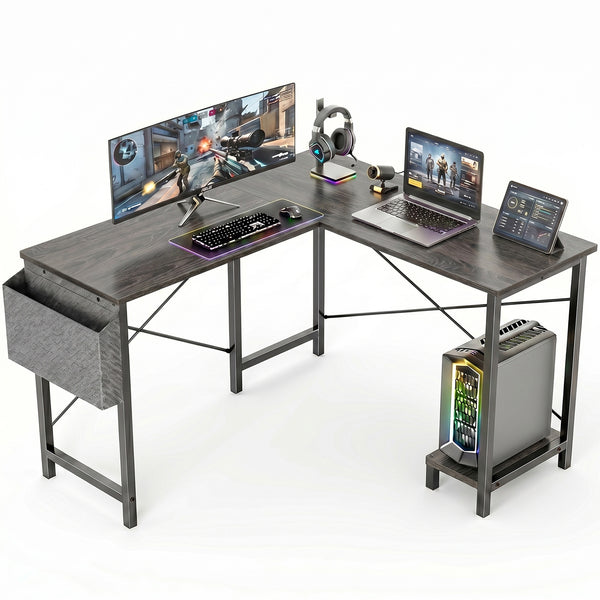 CONCETTA 49 Inch Modern L Shaped Computer Desk with Lower Storage Shelf & Side Bag, Two-Way Convertible Corner Gaming Table for Home Office