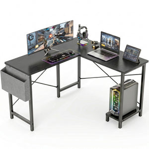 CONCETTA 49 Inch Modern L Shaped Computer Desk with Lower Storage Shelf & Side Bag, Two-Way Convertible Corner Gaming Table for Home Office