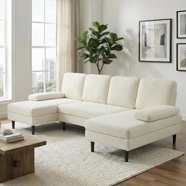 CONCETTA U Shaped Sectional Sofa Couches with Double Chaise 4-Seat Set, Chenille Fabric Cushion for Living Room Home Furniture