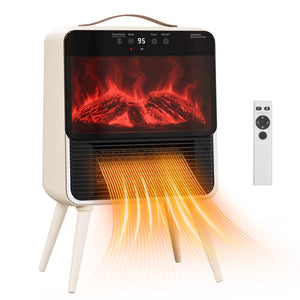 SHOUFTW Freestanding Electric Fireplace Heater, Portable Indoor Space Heater with Retro TV Design, 3D Flame Effect, Remote & Touch Control for Bedroom Living Room