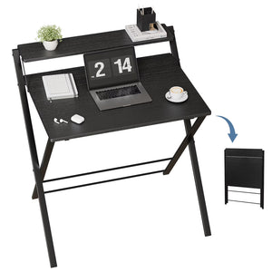 CONCETTA Folding Desk No Assembly Needed, 2-Tier Space Saving Laptop Desk with Shelf, Compact Computer Table for Apartment Dorm Home Office