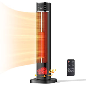 SHOUFTW 32" Electric Ceramic Space Heater for Indoor Use, 1500W Tower Heater for Home Office, 60° Oscillation with Remote, Adjustable Thermostat, 15H Timer