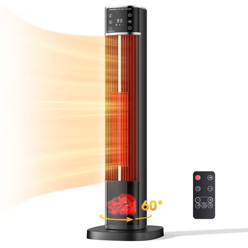SHOUFTW 32" Electric Ceramic Space Heater for Indoor Use, 1500W Tower Heater for Home Office, 60° Oscillation with Remote, Adjustable Thermostat, 15H Timer