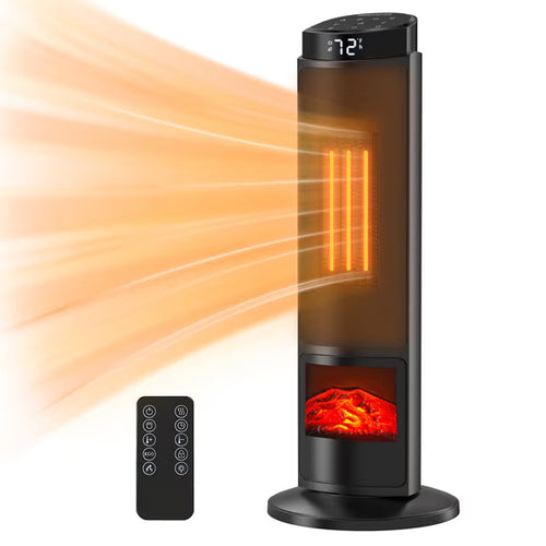 CONCETTA Tower Space Heater with Fireplace Effect – Oscillating Function, Remote Control, 1500W Heating