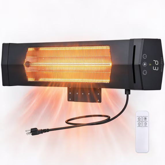 SHOUFTW Portable Infrared Outdoor & Indoor Space Heater, Remote Control Electric Wall/Ceiling Mounted for Patio Garage Commercial, Black