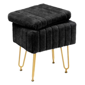 CONCETTA Vanity Storage Stool, Rectangular Ottoman Footrest with Metal Legs and Anti-Slip Feet for Makeup Room or Bedroom