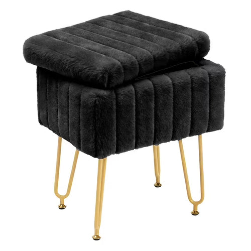 CONCETTA Vanity Storage Stool, Rectangular Ottoman Footrest with Metal Legs and Anti-Slip Feet for Makeup Room or Bedroom