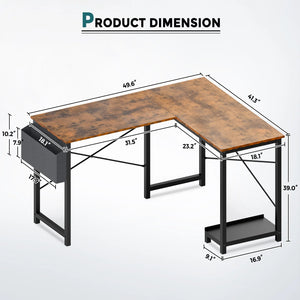 CONCETTA 49in Reversible L Shaped Computer Desk with Storage, Coner Desk with Wooden Desktop, CPU Stand and Side Bag for Home Office & Gaming