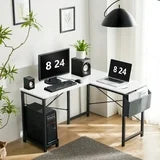 CONCETTA 49in Reversible L Shaped Computer Desk with Storage, Coner Desk with Wooden Desktop, CPU Stand and Side Bag for Home Office & Gaming